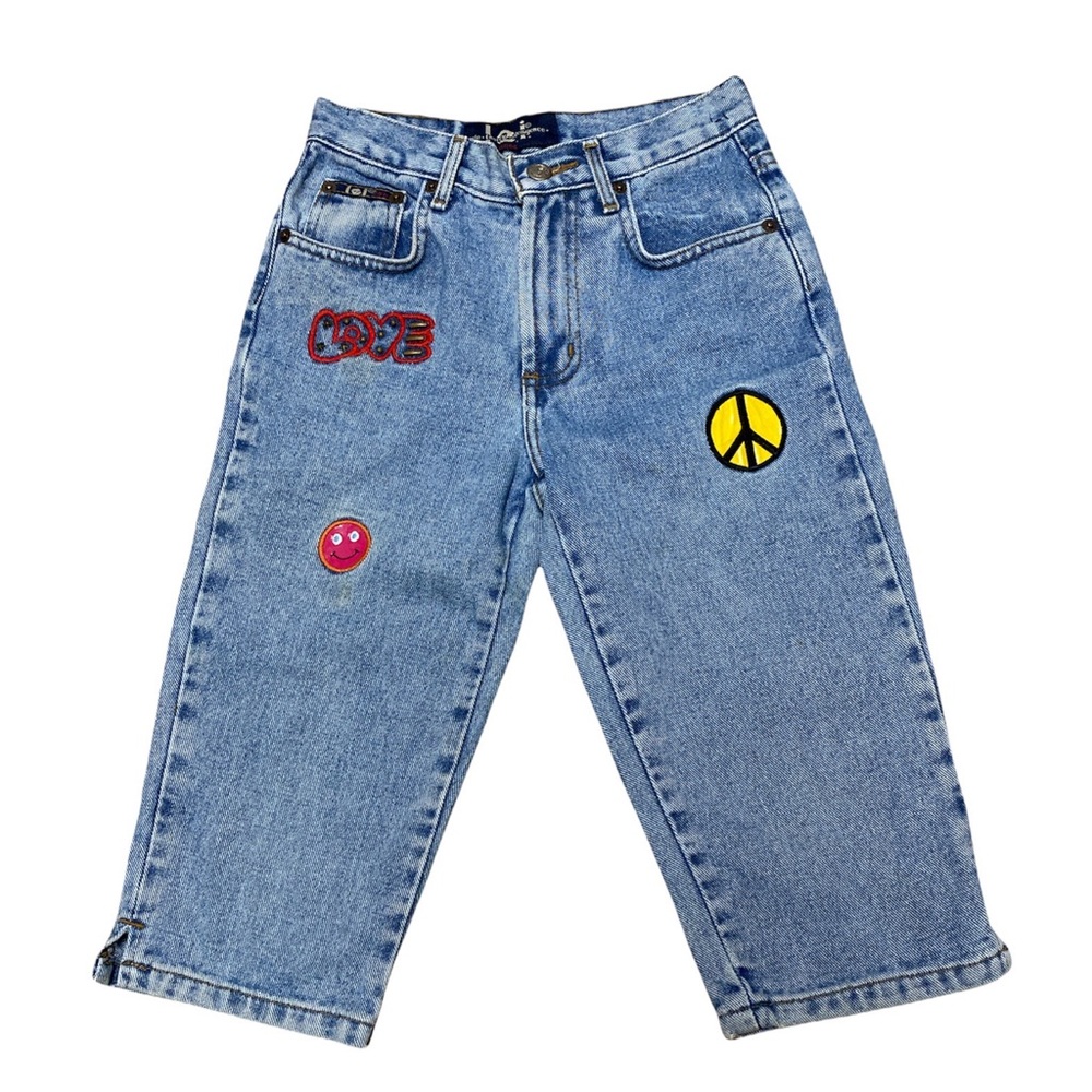 Y2K LEI Capri Jeans Girls 10 Vintage High Rise Cropped Denim Love Hippie Peace